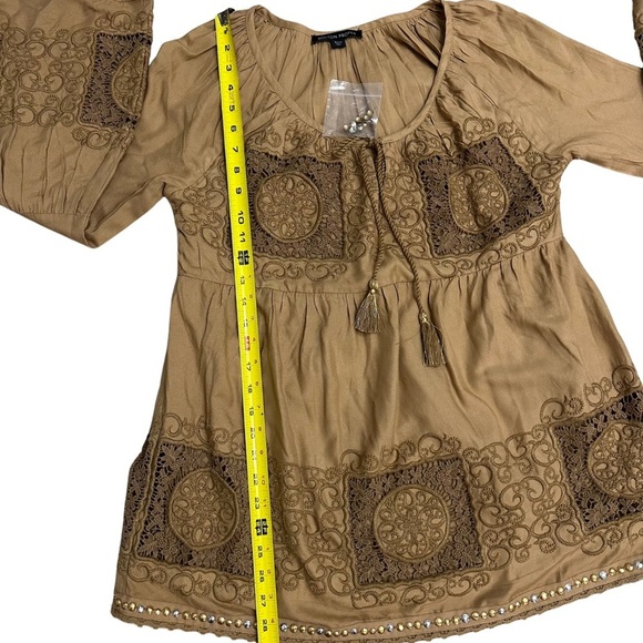 Boston Proper Boho Embroidered Top Or Mini Dress SZ Medium Camel Beaded NWOT - Picture 7 of 9
